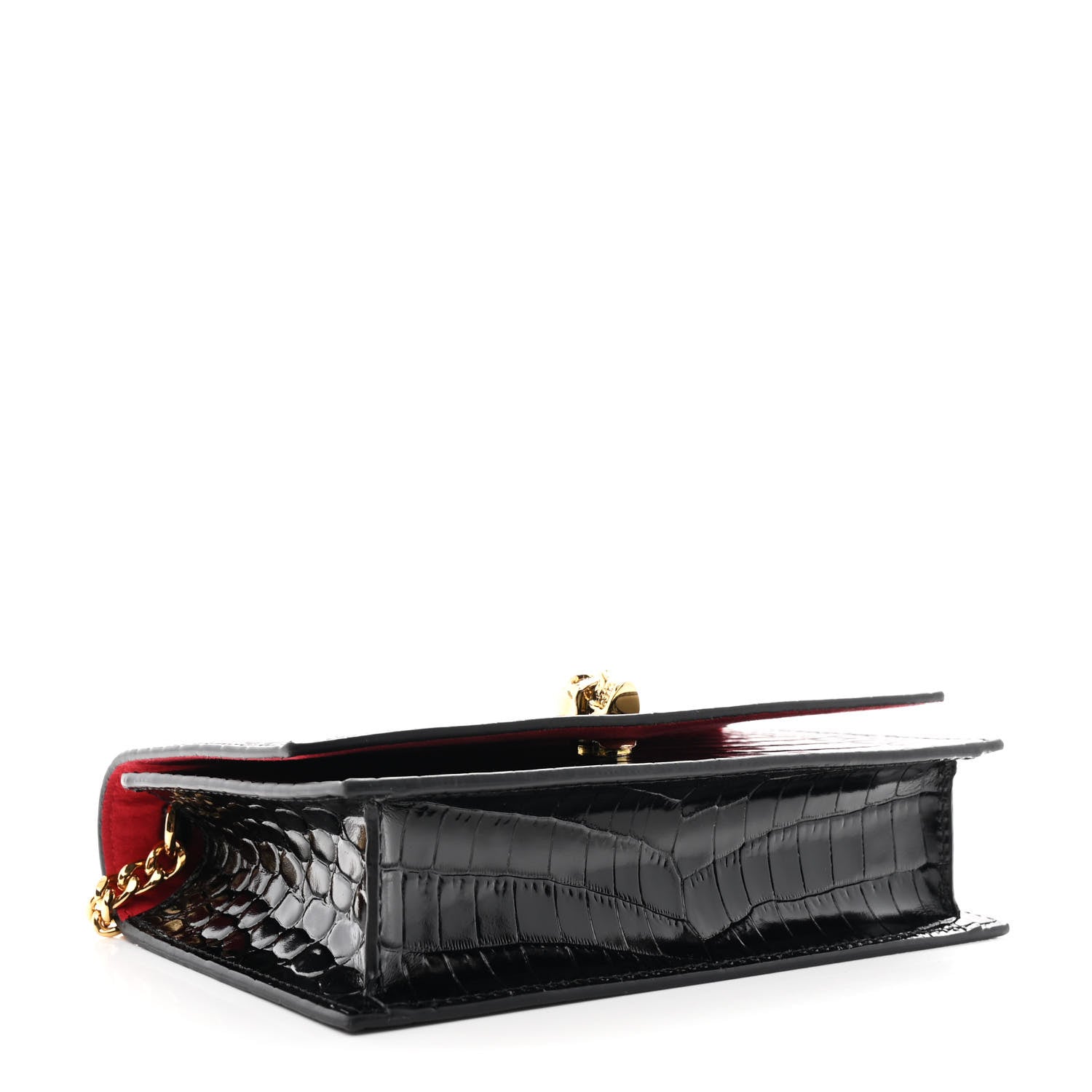 Alexander McQueen Calfskin Crocodile Embossed Skull Mini Shoulder Bag Black 4 of 9