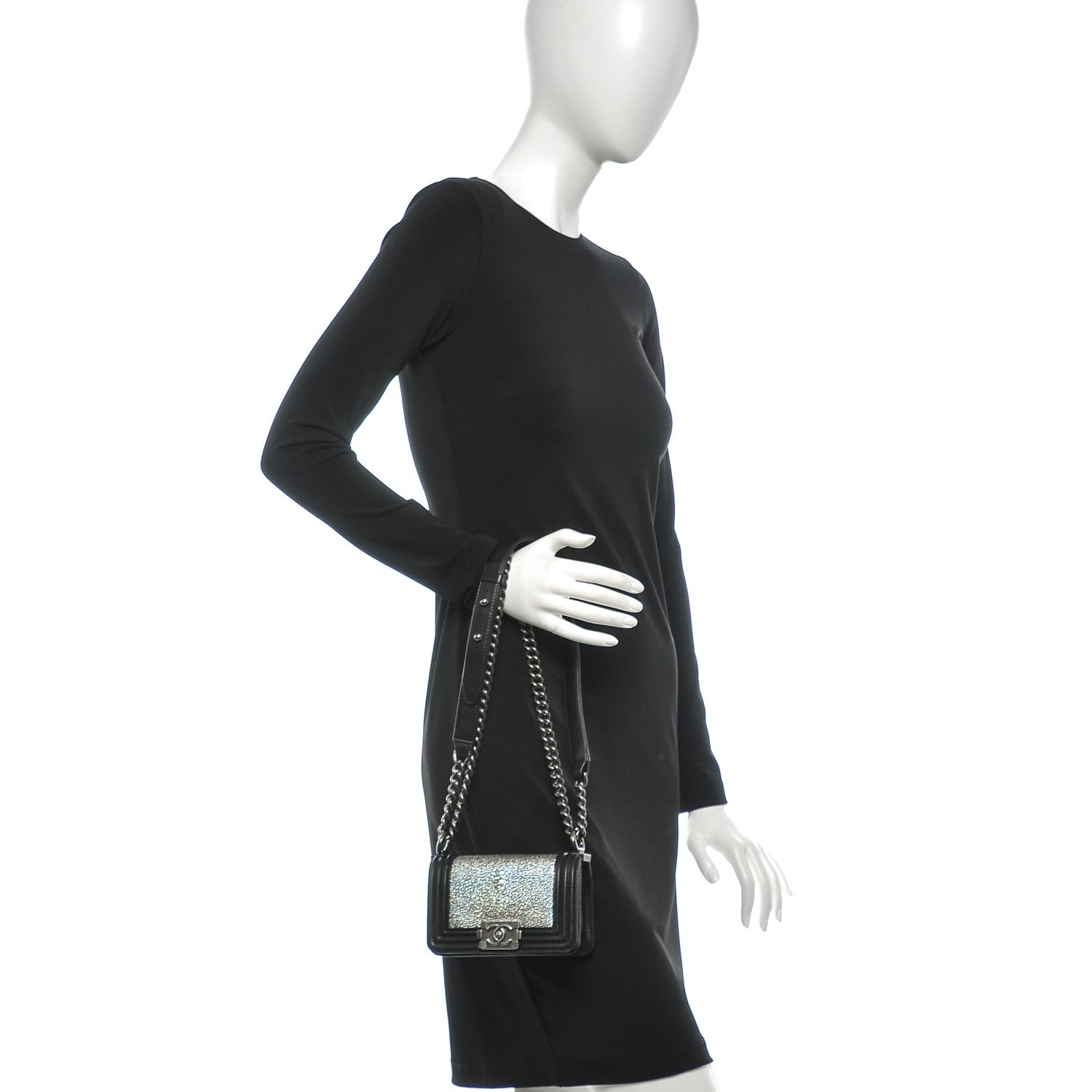 Chanel Galuchat Stingray Mini Boy Flap Black Silver 2 of 7