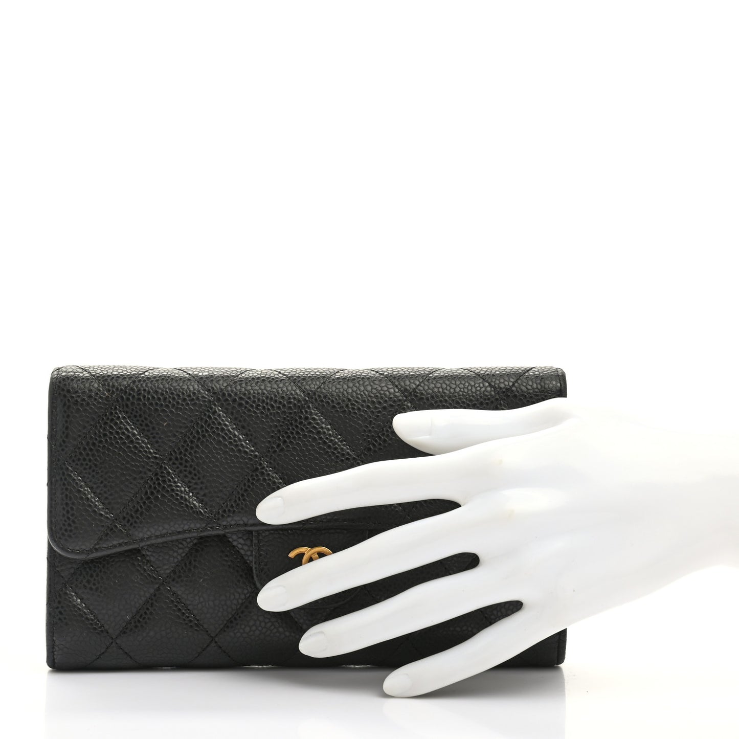 Caviar Quilted Large Flap Wallet Black