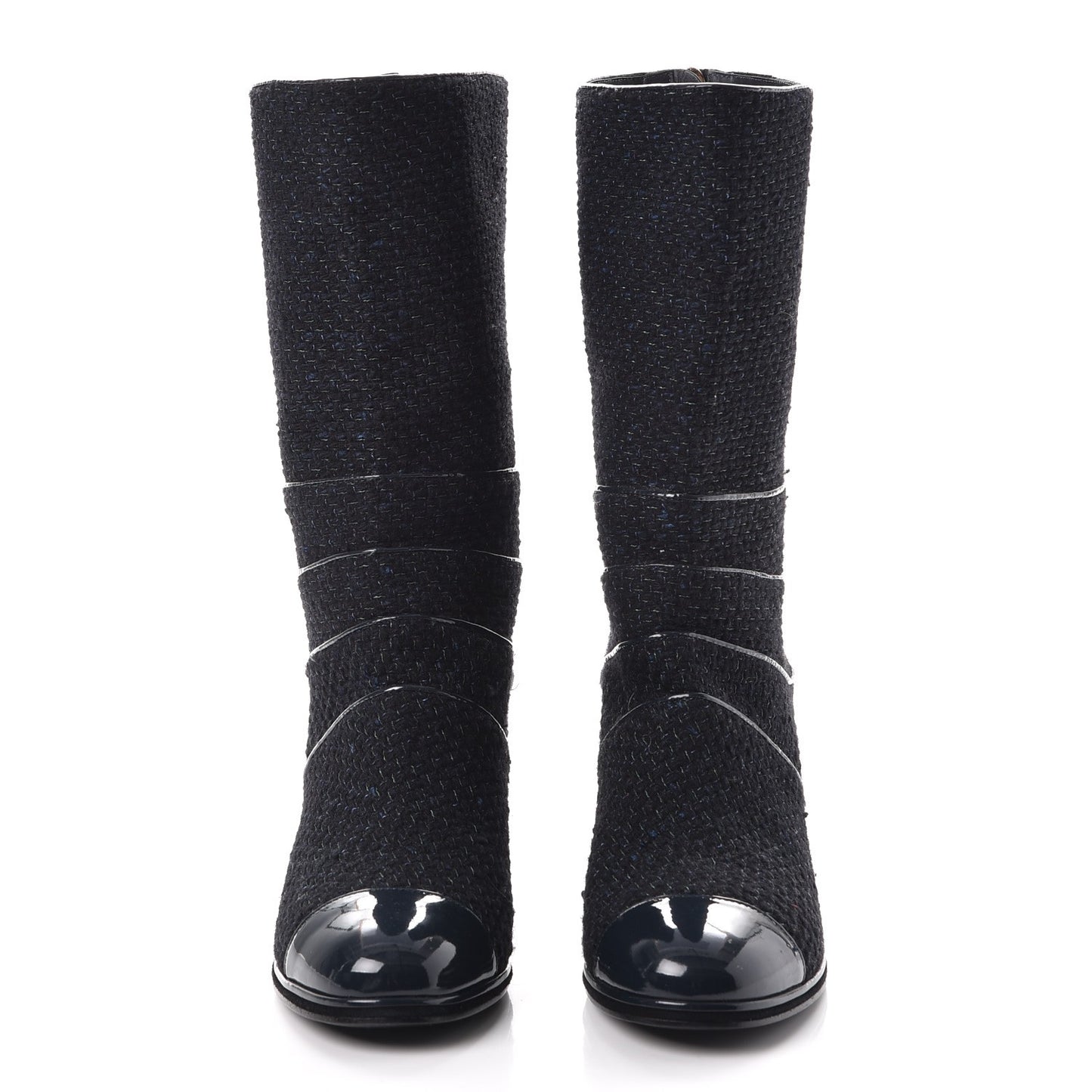 Tweed Patent Mid Calf Boots 39.5 Navy