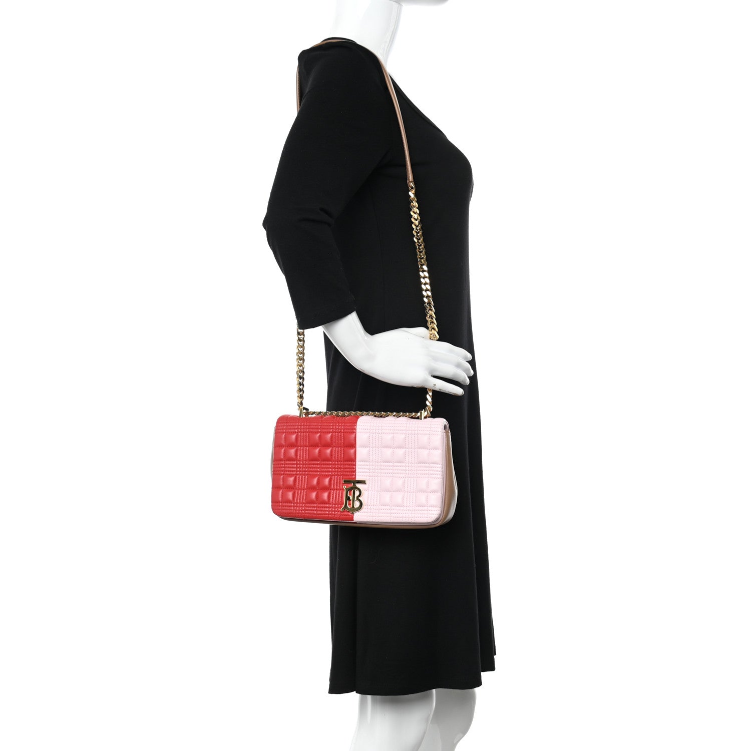 Burberry Lambskin Quilted Small Lola Bag Bright Red Pink Tan 2 of 10
