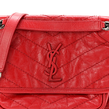 Saint Laurent Crinkled Calfskin Matelasse Monogram Baby Niki Chain Satchel Rouge Eros 8 of 10