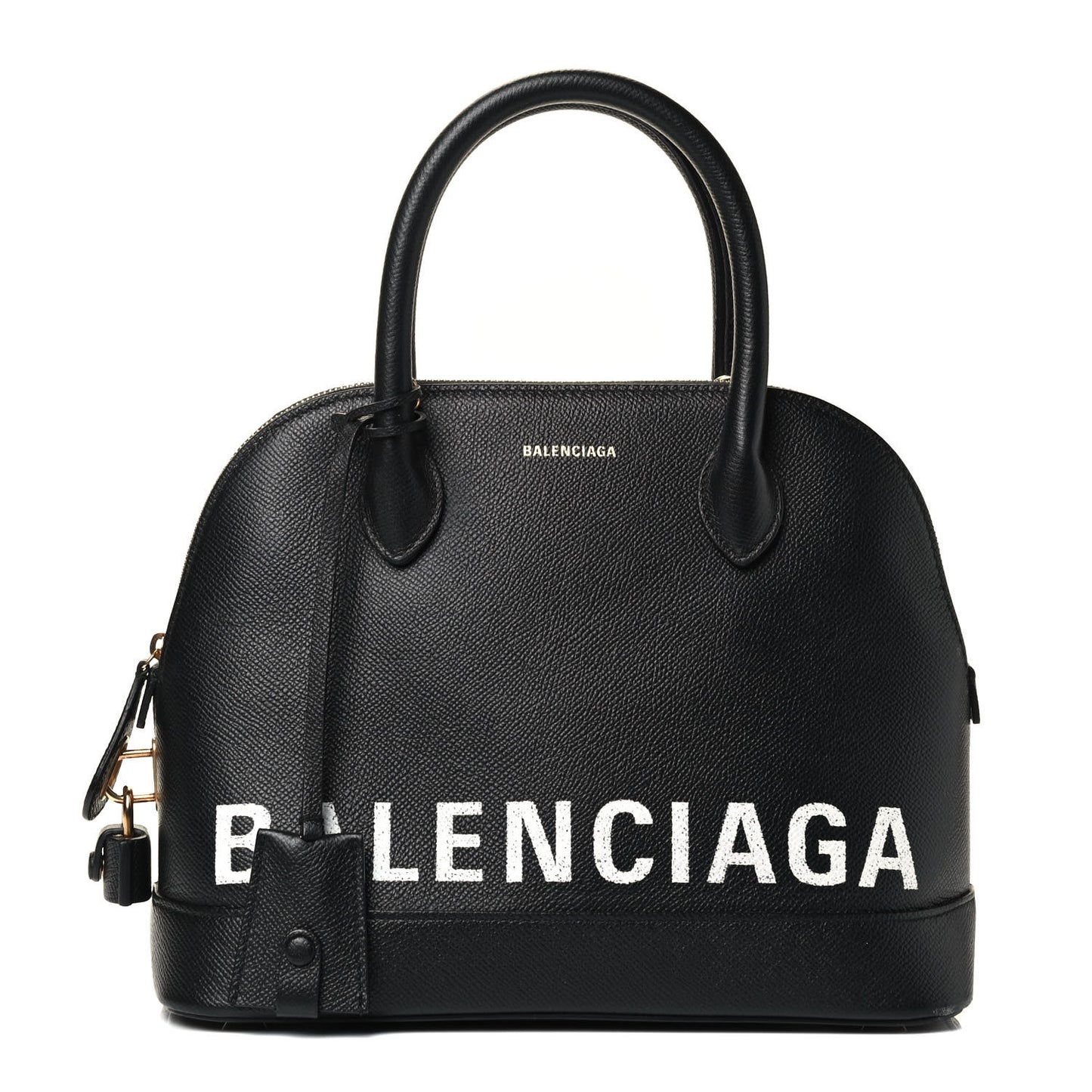 Signature Grained Calfskin Logo S Ville Top Handle Bag Black