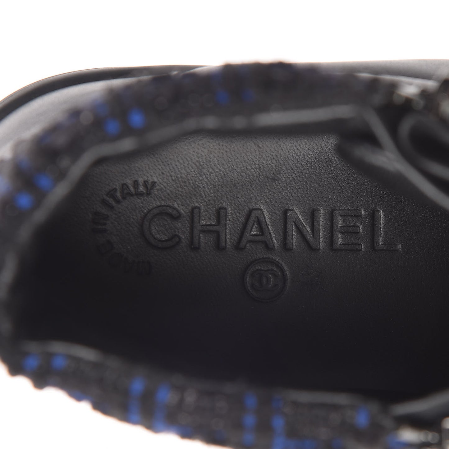 Lambskin Tweed Zipped Sneakers 38 Black Blue