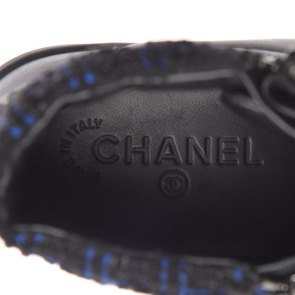 Chanel Lambskin Tweed Zipped Sneakers 38 Black Blue 7 of 11