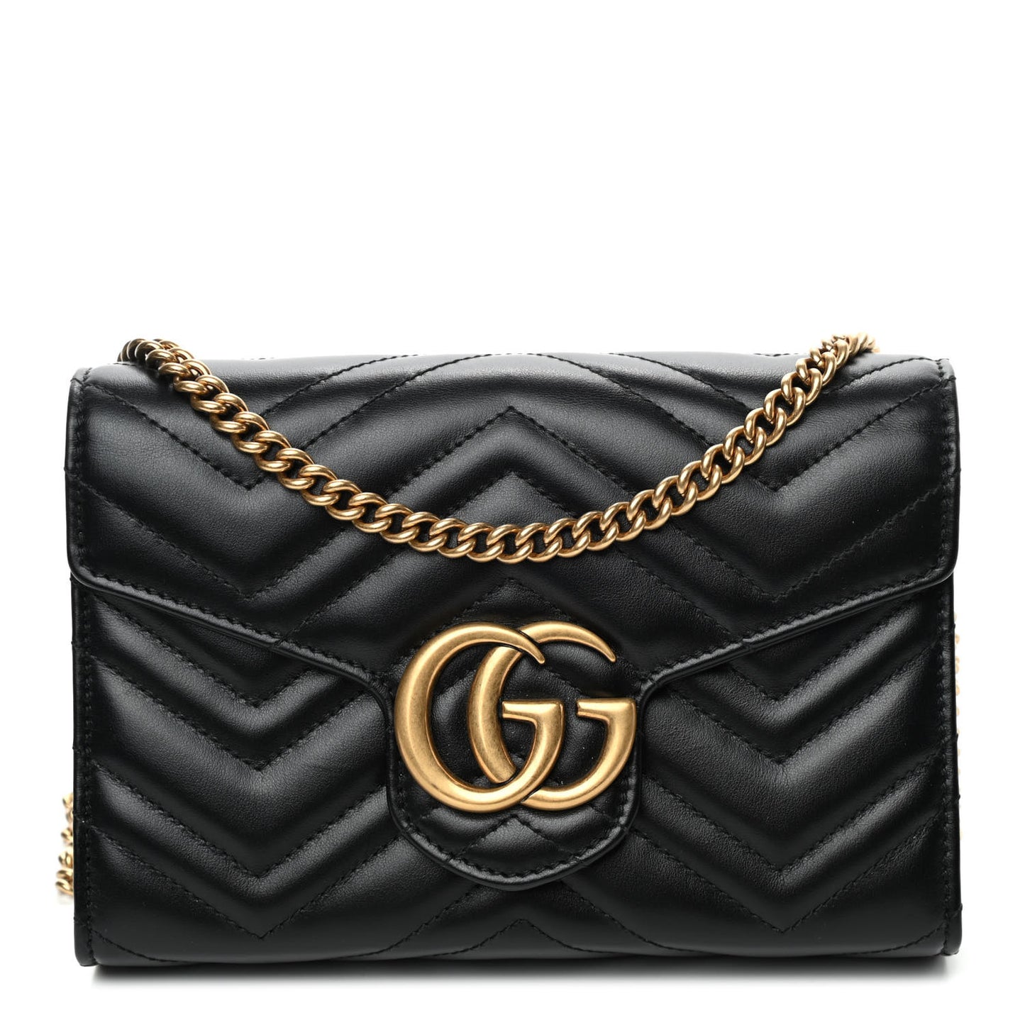 Calfskin Matelasse GG Marmont Chain Wallet Black