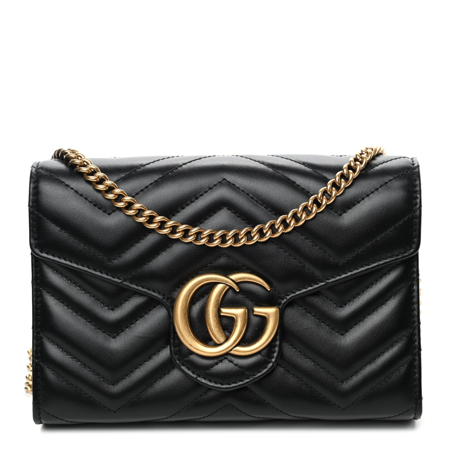 Gucci Calfskin Matelasse GG Marmont Chain Wallet Black 1 of 4