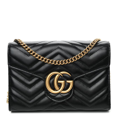 Gucci Calfskin Matelasse GG Marmont Chain Wallet Black 1 of 4