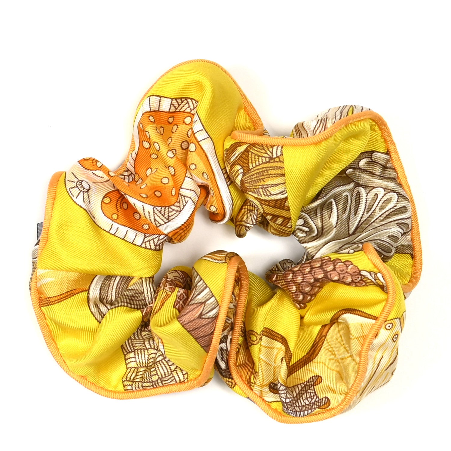 Hermes Silk Patchwork Claudia Scrunchie Multicolore Jaune 1 of 3