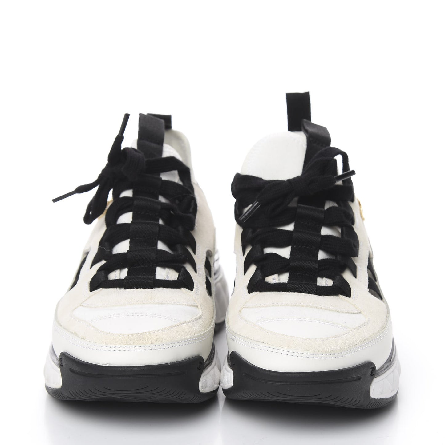 Fabric Calfskin Suede CC Sneakers 36 White Black