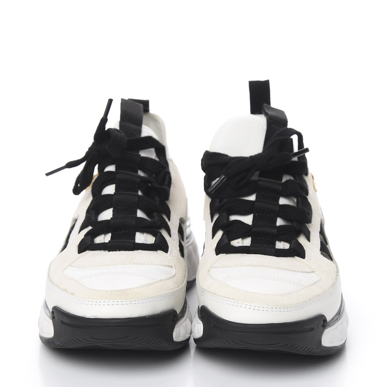Chanel Fabric Calfskin Suede CC Sneakers 36 White Black 2 of 11