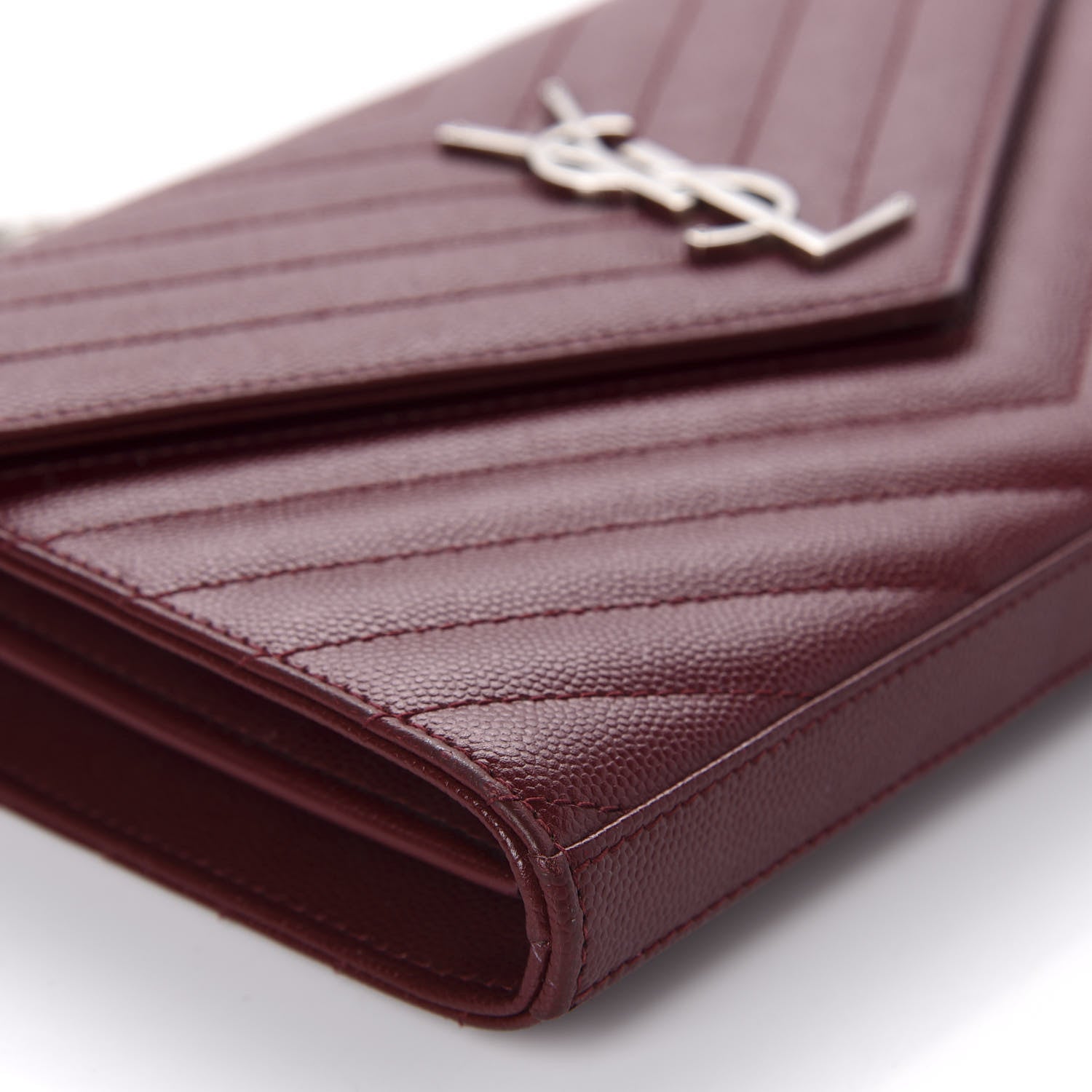 Saint Laurent Grain De Poudre Matelasse Chevron Monogram Chain Wallet Palissandre 6 of 12
