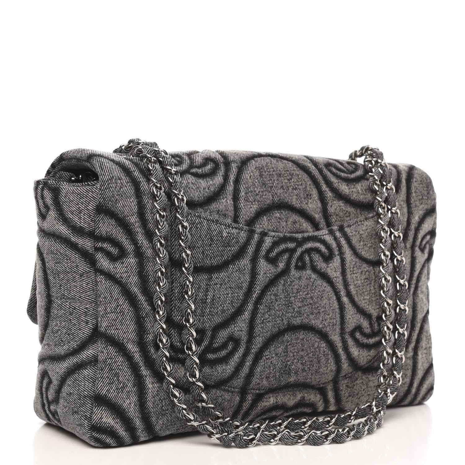 Chanel Denim Embossed CC Logo Print Jumbo Single Flap Grey Black 3 of 10