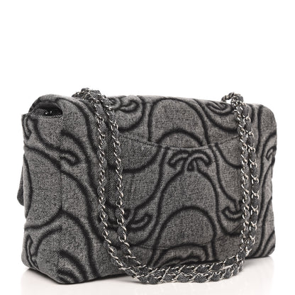 Chanel Denim Embossed CC Logo Print Jumbo Single Flap Grey Black 3 of 10