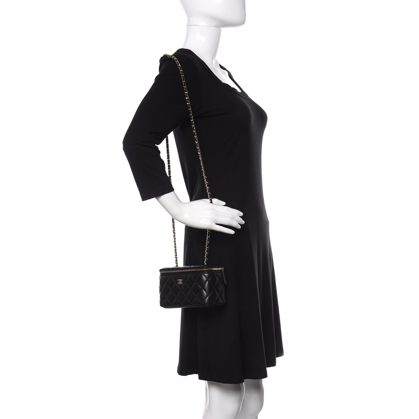 Lambskin Quilted Small Vanity Case With Chain Black