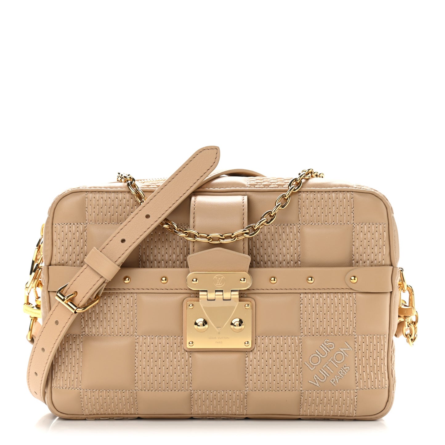 Lambskin Damier Quilt Troca MM Cashmere Beige
