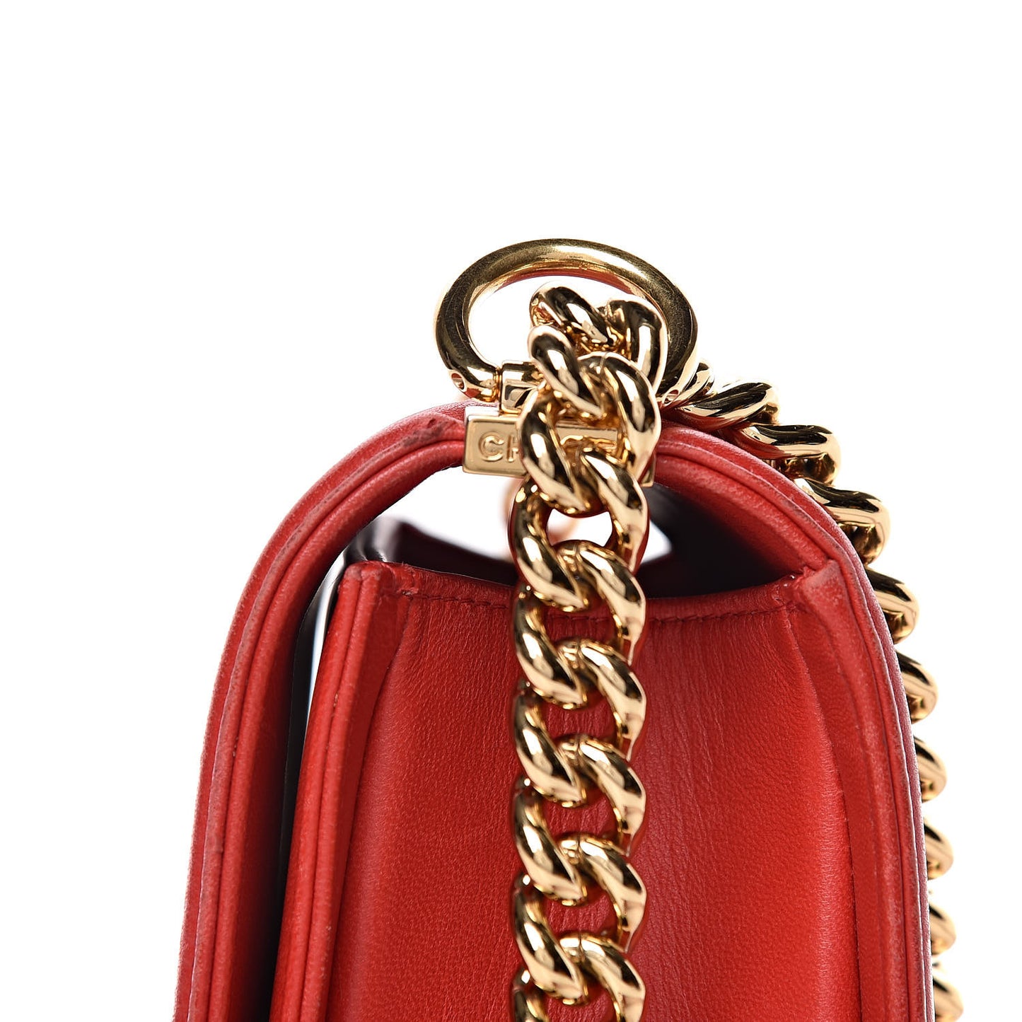 Lambskin Embossed Medium Boy Cube Flap Red