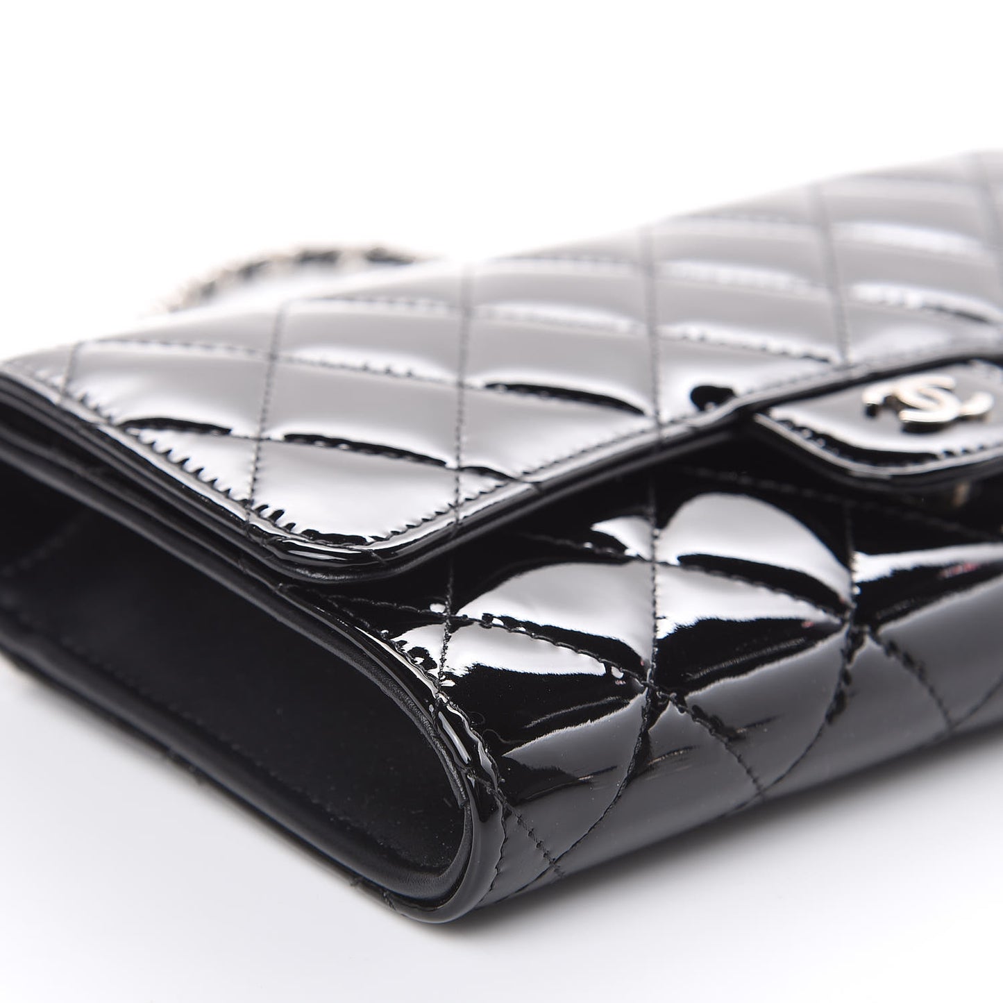 Patent Quilted Wallet On Removable Chain Black
