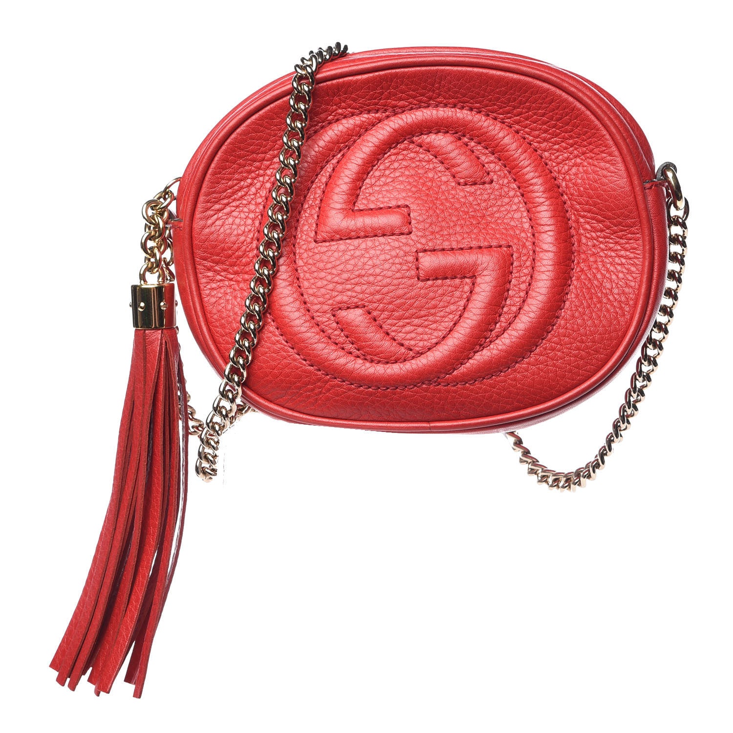 Gucci Pebbled Calfskin Mini Soho Chain Bag Tabasco Red 1 of 9