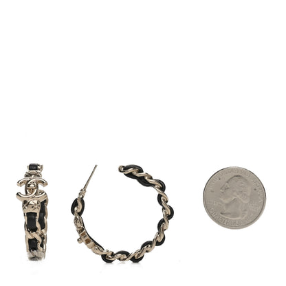 Chanel Metal Lambskin Quilted CC Turnlock Chain Hoop Earrings Gold Black 2 of 5