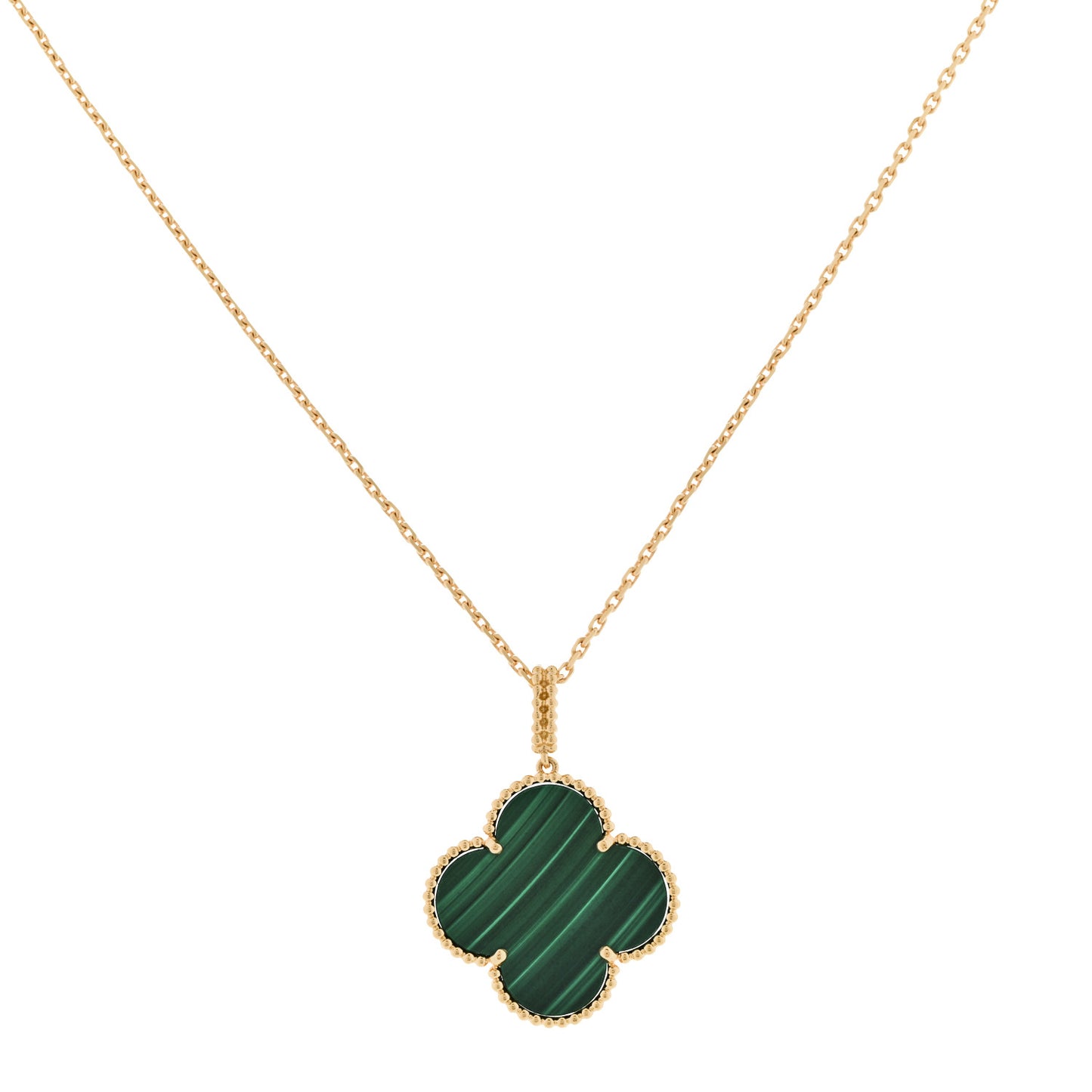 18K Yellow Gold Malachite Magic Alhambra Pendant Necklace