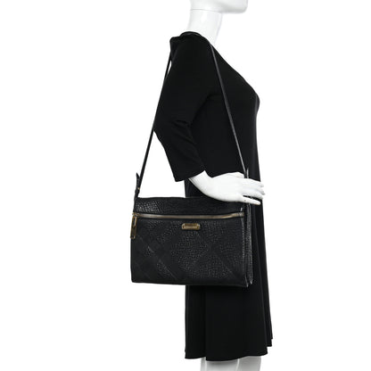 Burberry Signature Grain Calfskin Check Embossed Medium Balmoral Clutch Bag Black 2 of 10