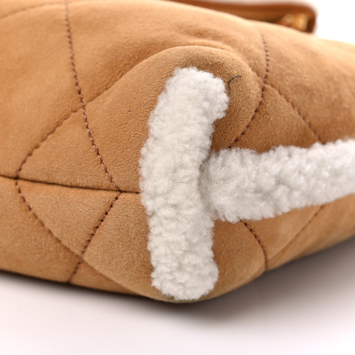 Suede Shearling Quilted Small Chanel 22 Brown White