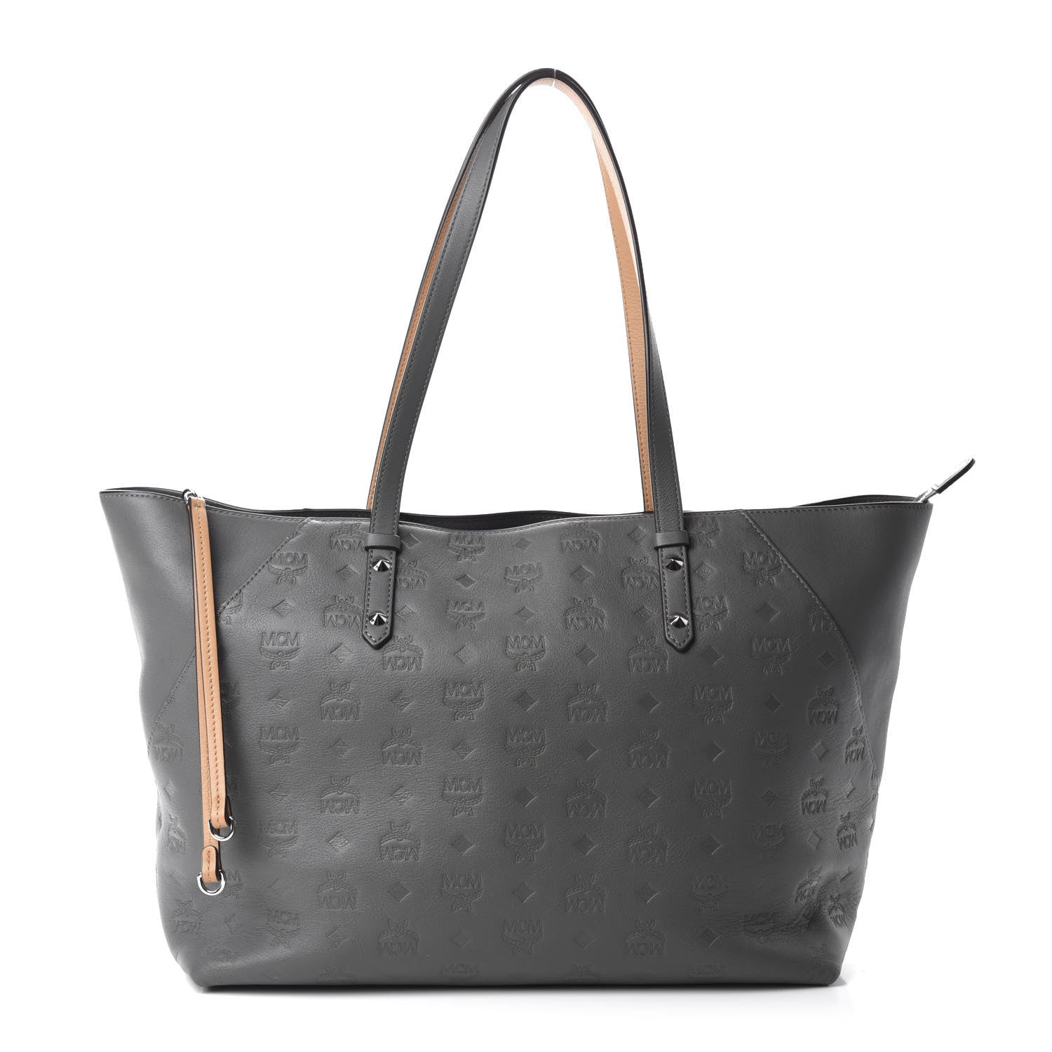 MCM Calfskin Ottomar Monogram Medium Klara Top Zip Tote Charcoal 1 of 9