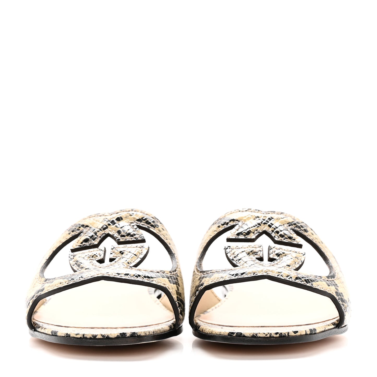 Calfskin Python Print Interlocking G Cut Out Slide Sandals 36.5 Beige Avana