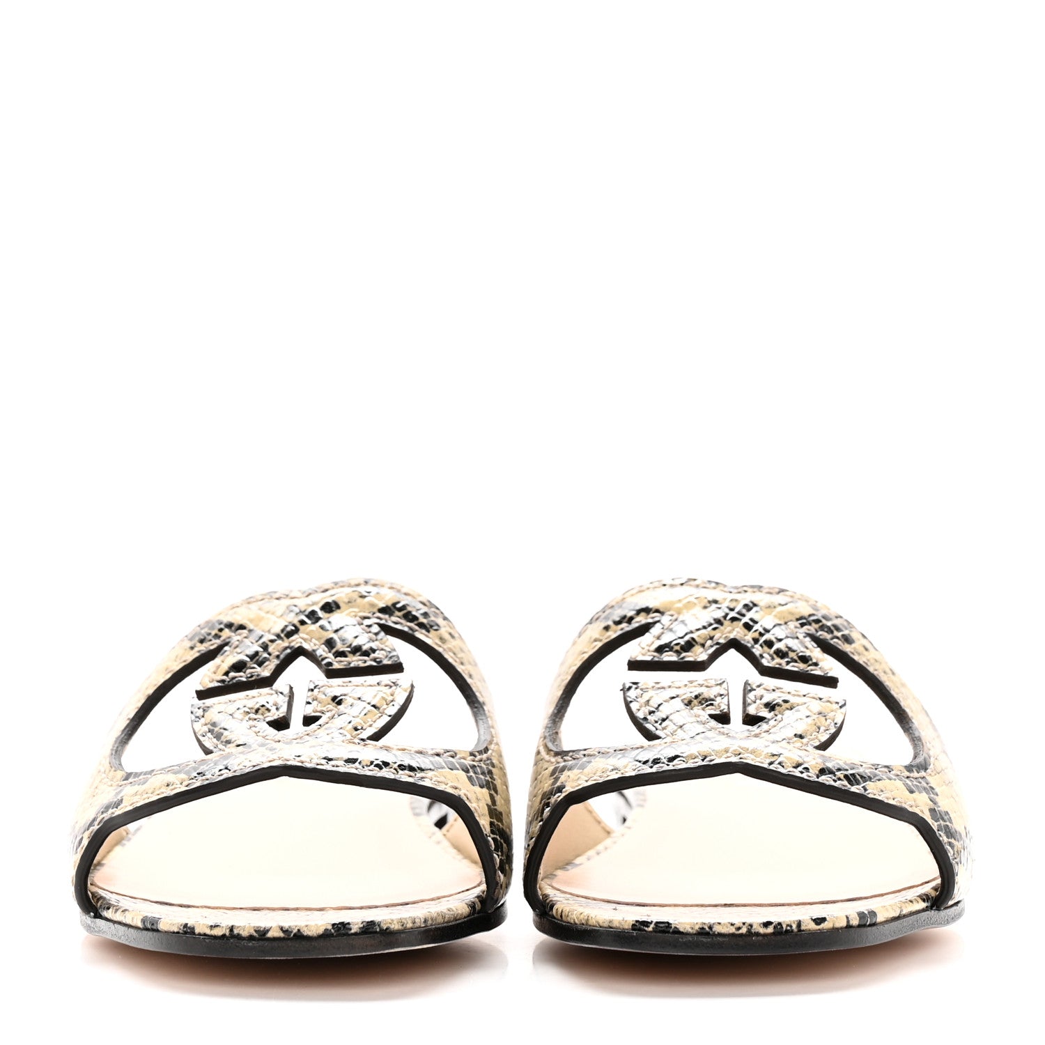Gucci Calfskin Python Print Interlocking G Cut Out Slide Sandals 36.5 Beige Avana 2 of 12