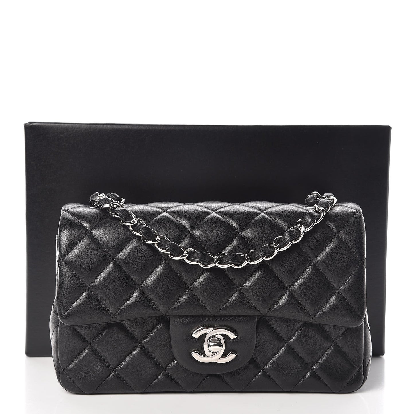 Lambskin Quilted Mini Rectangular Flap Black