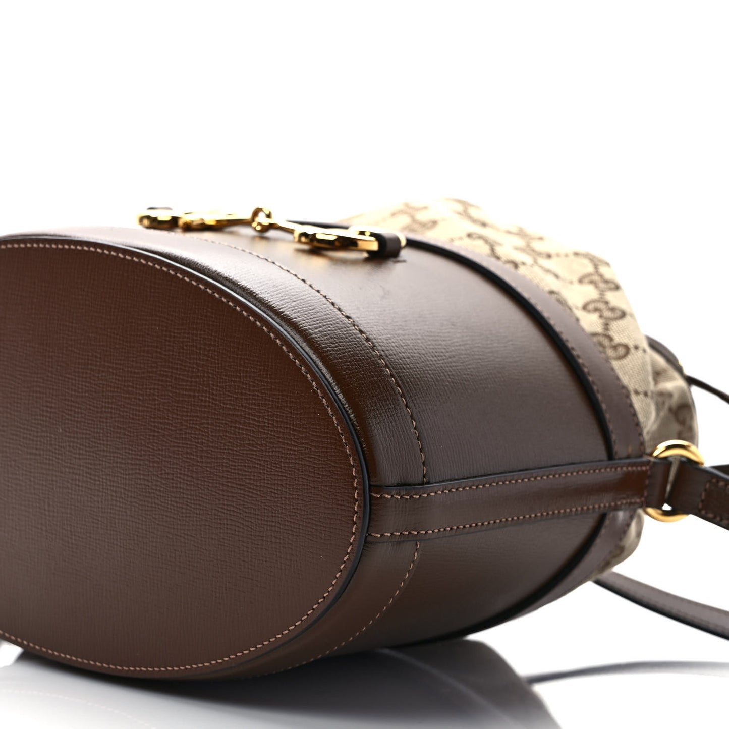 Monogram Textured Calfskin Horsebit 1955 Drawstring Bucket Bag Beige Brown Sugar