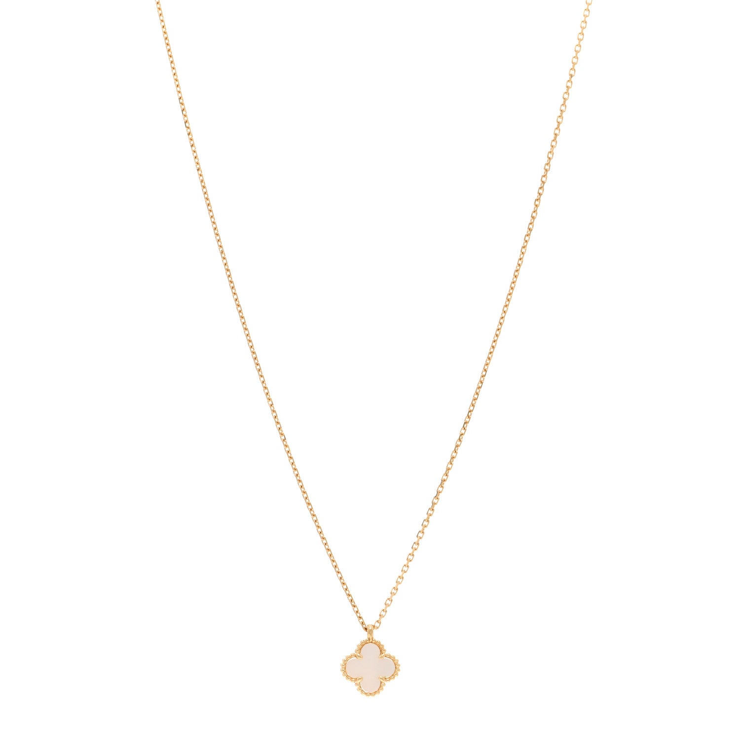 Van Cleef & Arpels 18K Yellow Gold Mother of Pearl Sweet Alhambra Pendant Necklace 1 of 6