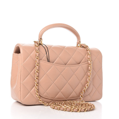 Chanel Lambskin Quilted Mini Top Handle Rectangular Flap Beige 3 of 11