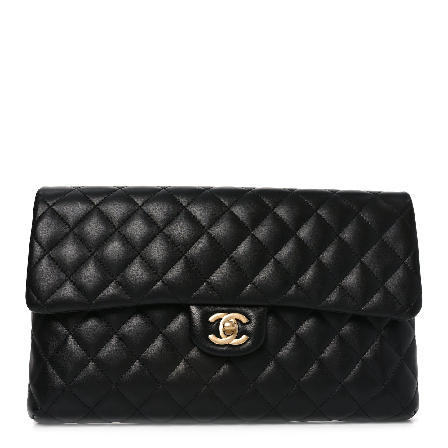 Lambskin Quilted Flap Clutch Black