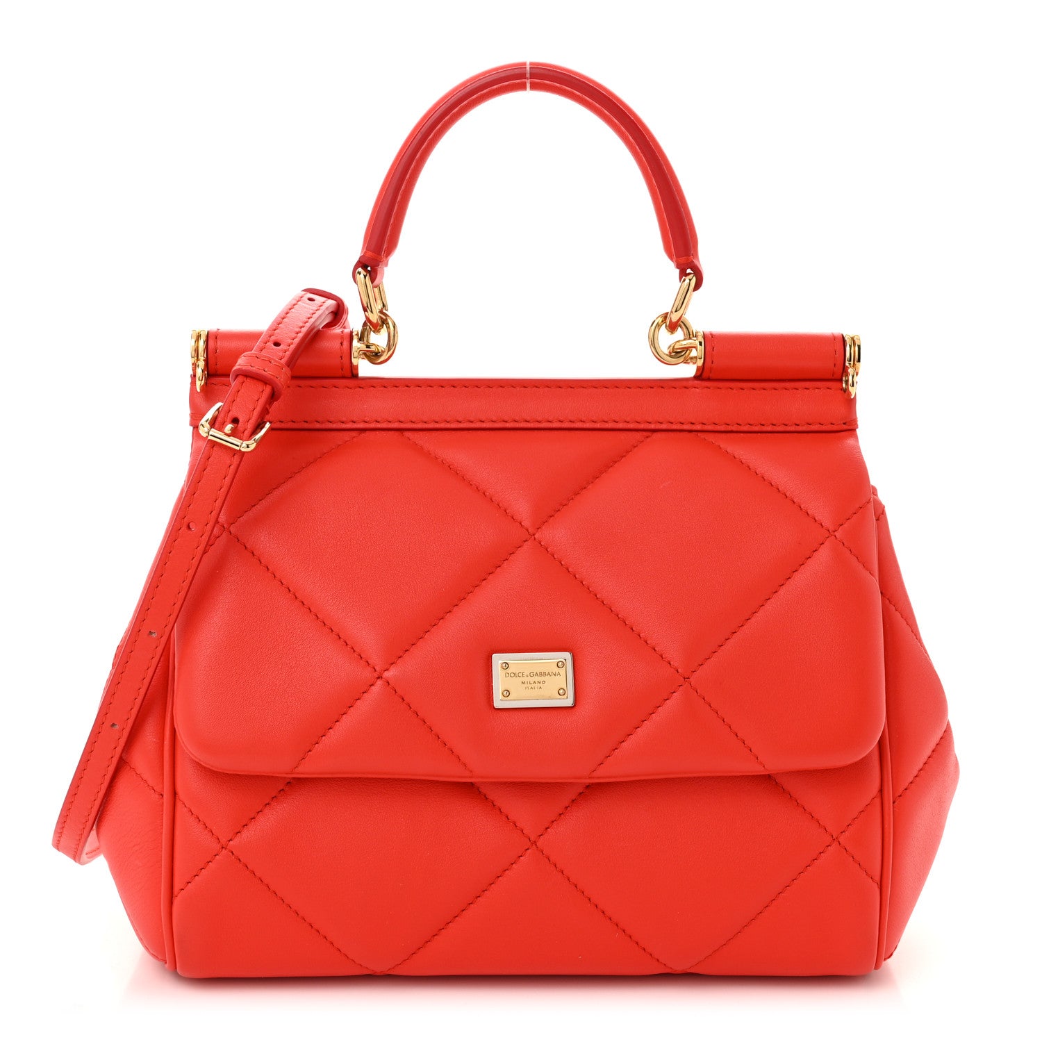 Dolce & Gabbana Calfskin Quilted Small Miss Sicily Satchel Red 1 of 9