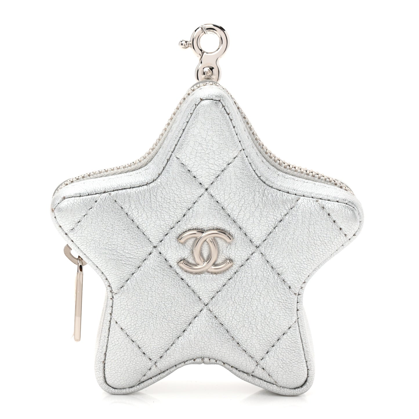 Metallic Lambskin Walk Of Fame Star Clip On Coin Purse Silver