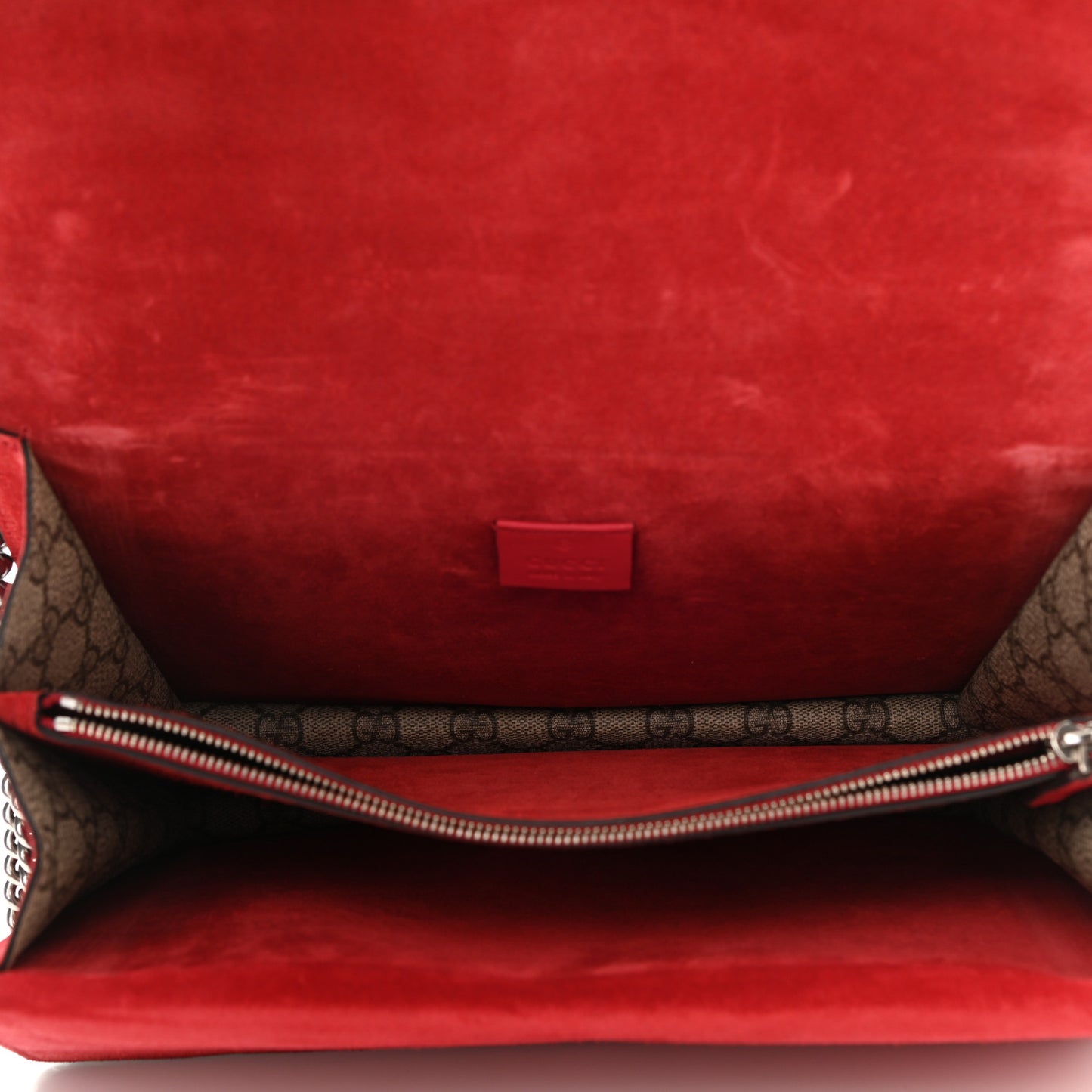 GG Supreme Monogram Suede Cudu Medium Dionysus Shoulder Bag Beige Ebony Vulcanic Red