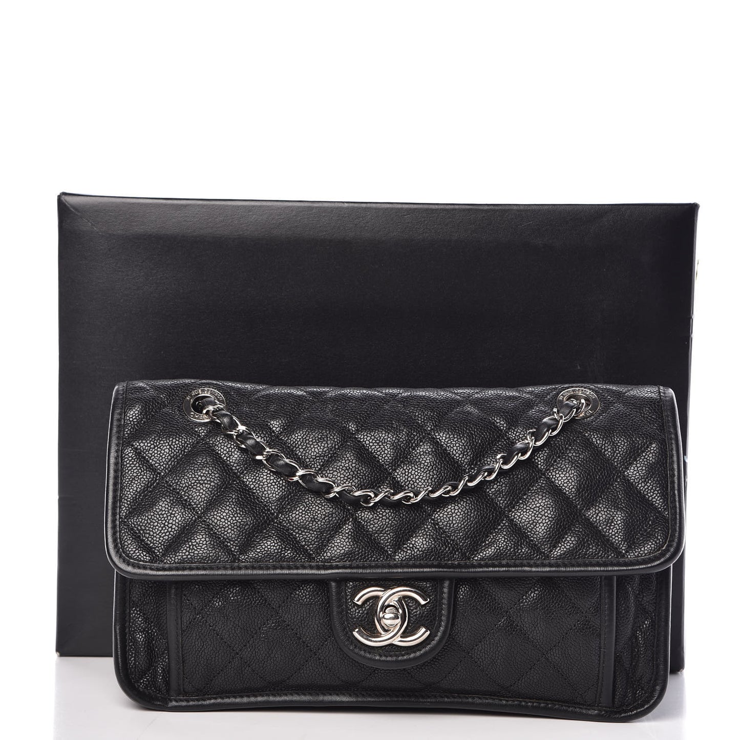 Caviar Quilted Medium French Riviera Flap Black