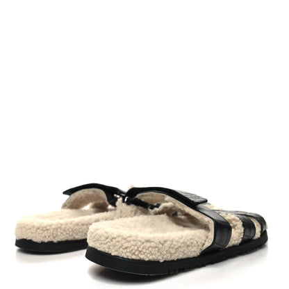 Hermes Matte Alligator Shearling Mens Chypre Sandals 43 Black Ecru 4 of 8