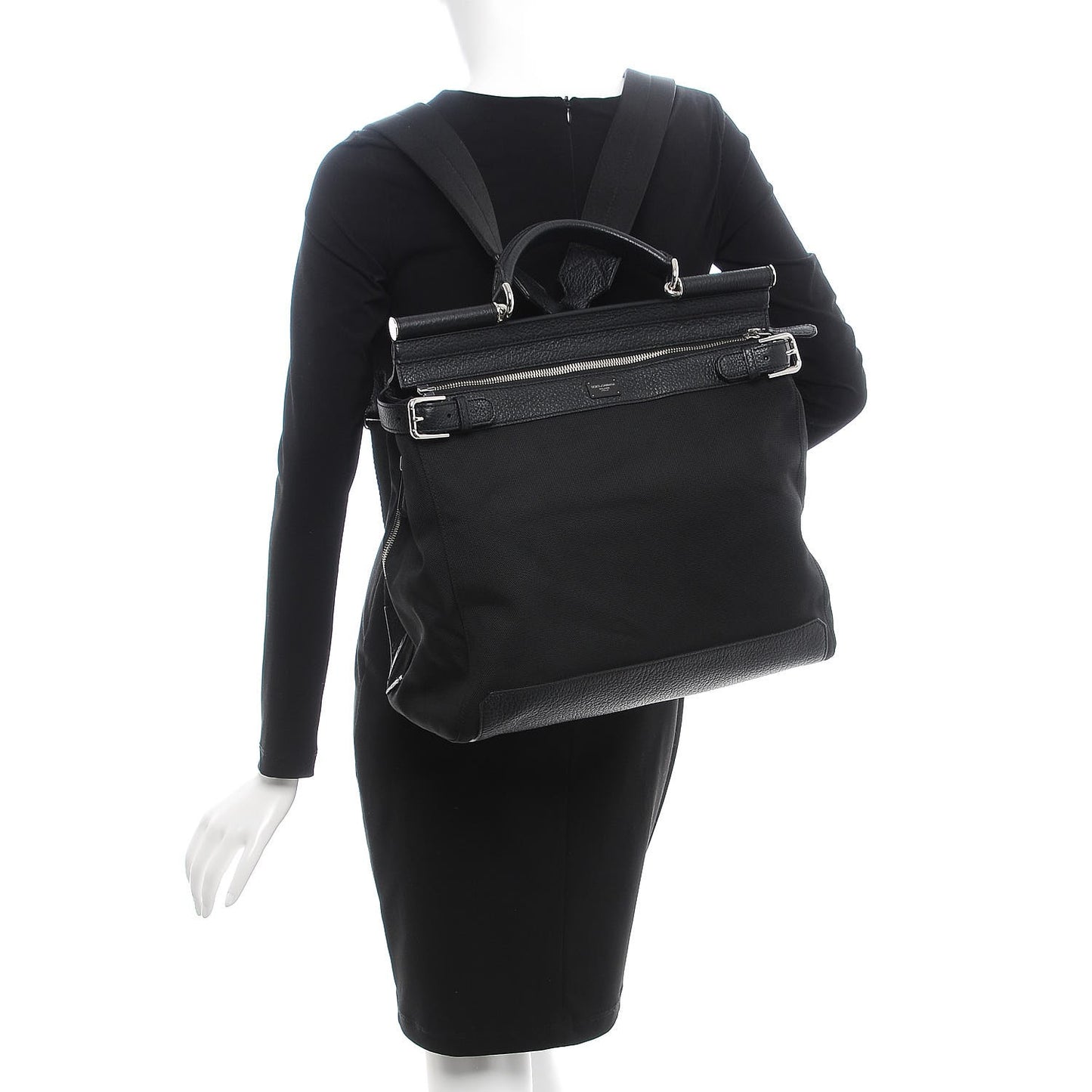 Canvas Calfskin Sicily Backpack Black