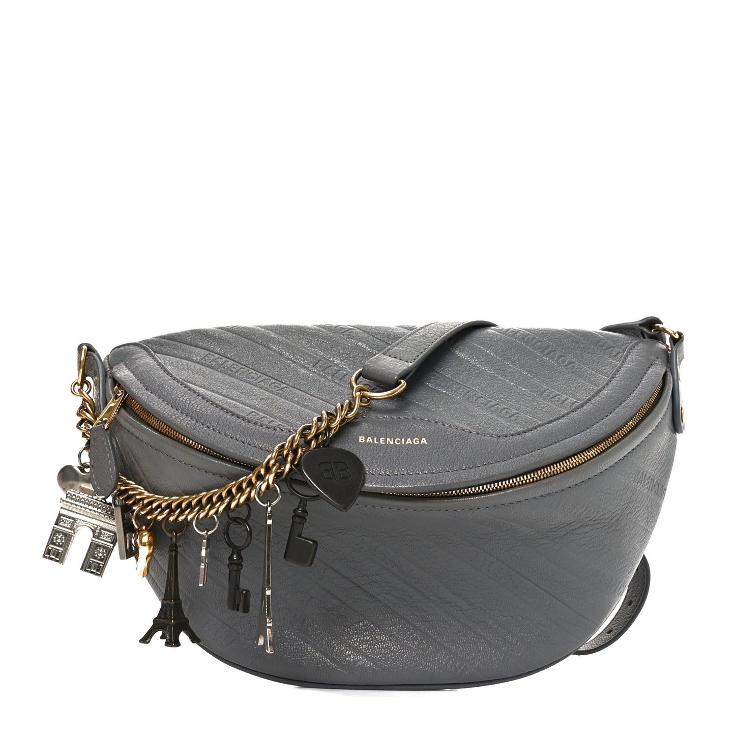 Shiny Goatskin Allover Logo Embossed XS Souvenir Belt Bag Gris