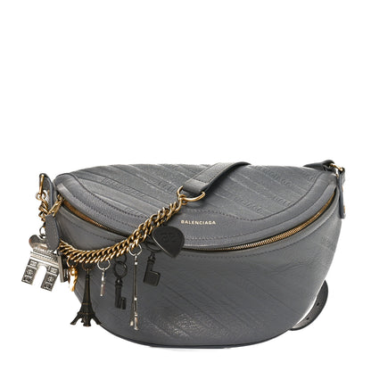Balenciaga Shiny Goatskin Allover Logo Embossed XS Souvenir Belt Bag Gris 1 of 10