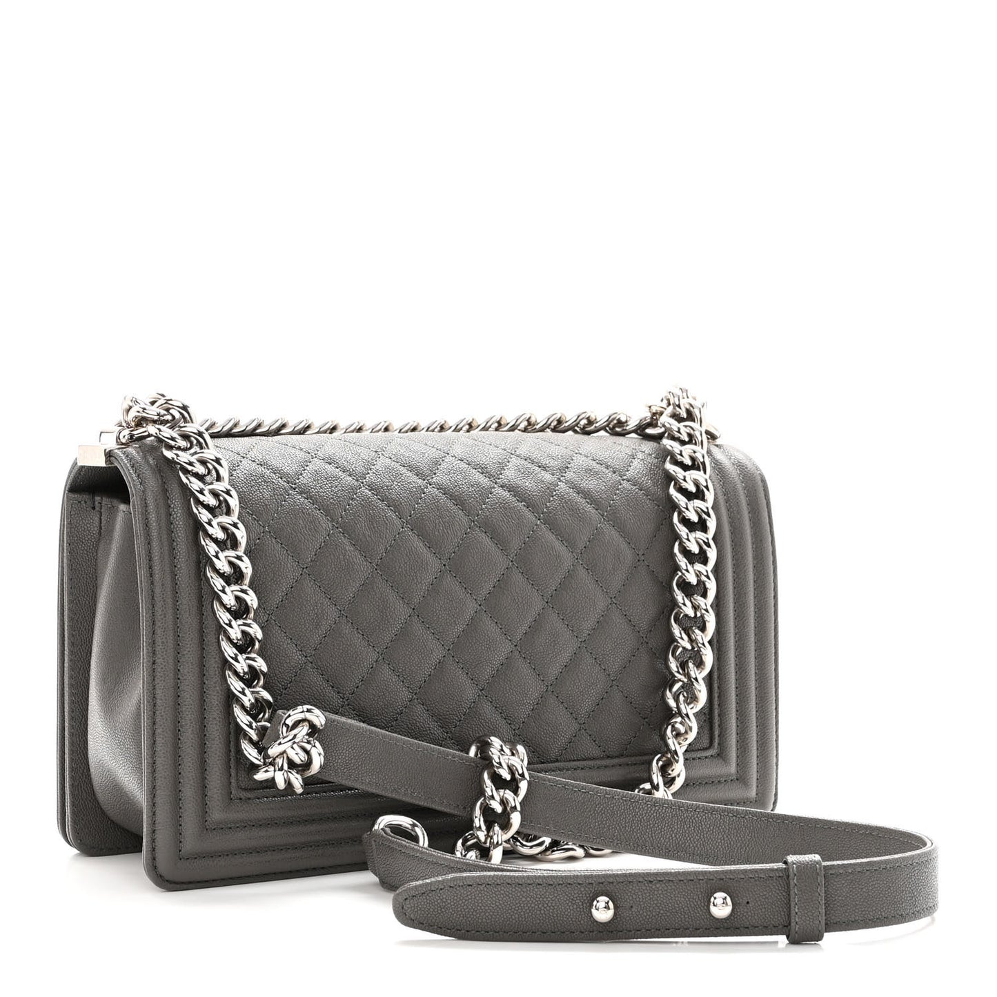 Caviar Quilted Medium Boy Flap Grey