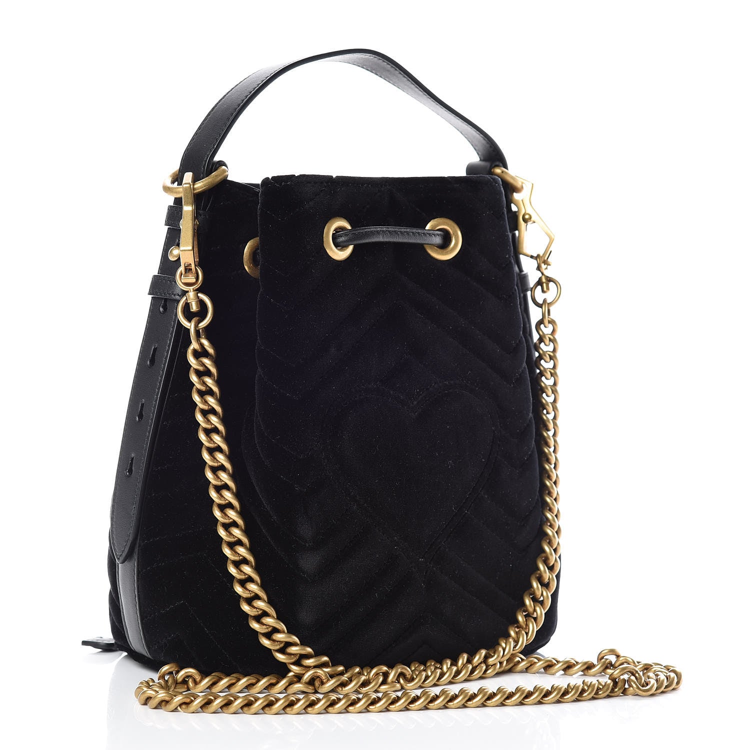 Gucci Velvet Matelasse GG Marmont Bucket Bag Black 3 of 9