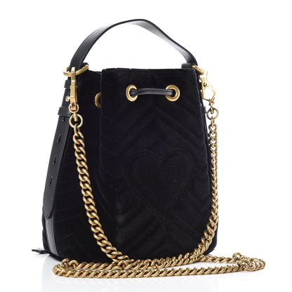 Gucci Velvet Matelasse GG Marmont Bucket Bag Black 3 of 9