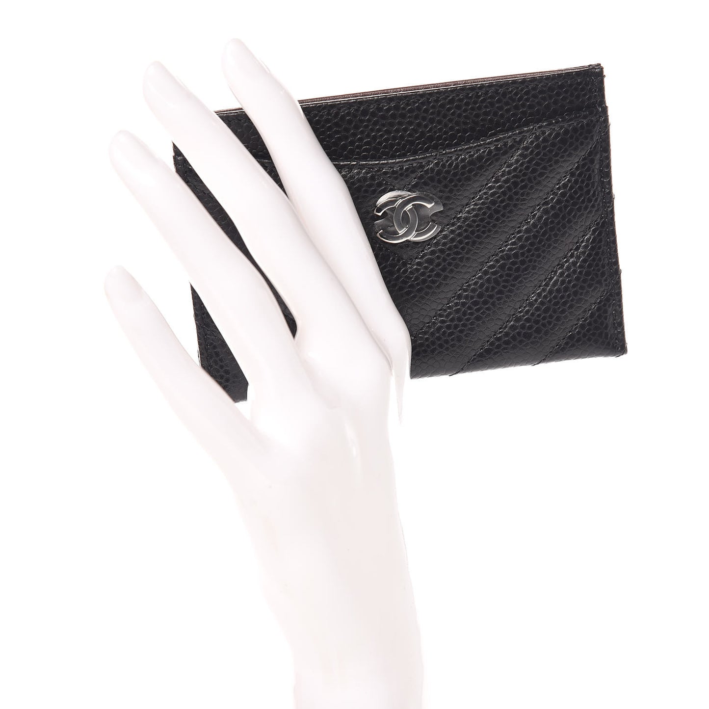 Caviar Chevron Quilted Card Holder Black