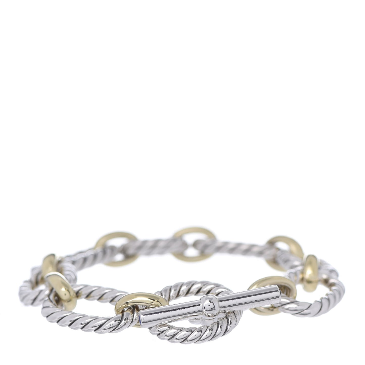 Sterling Silver 18K Yellow Gold Blue Sapphire Cushion Link Bracelet