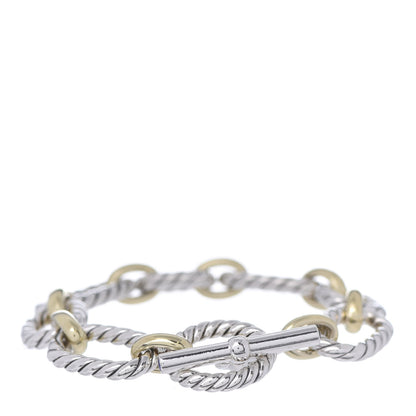 David Yurman Sterling Silver 18K Yellow Gold Blue Sapphire Cushion Link Bracelet 3 of 4