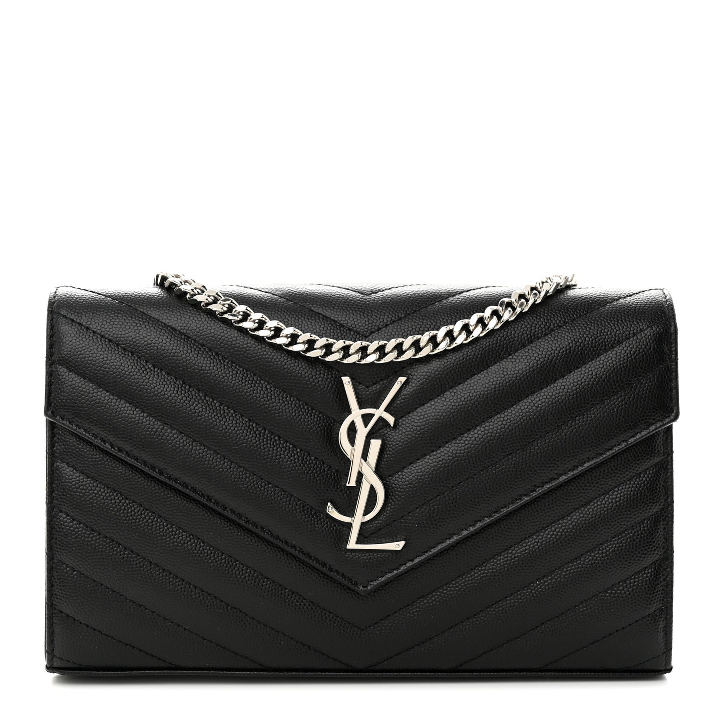 Grain De Poudre Matelasse Chevron Monogram Chain Wallet Black